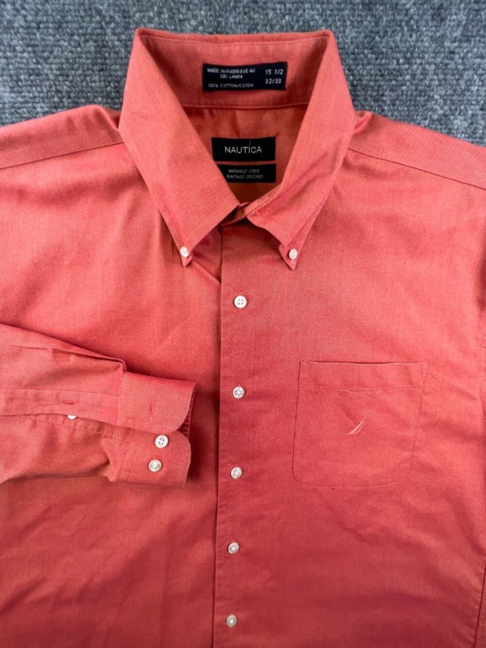 Nautica Button Up Shirt 15.5 32/33 Long Sleeve Preppy Orange Button Up Shirt